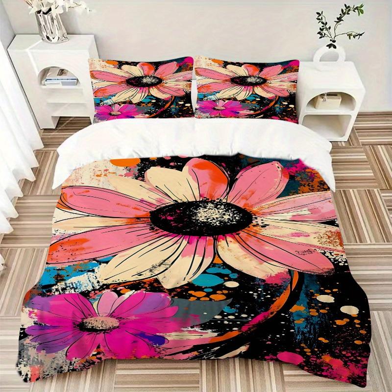 3Pcs Floral Print Printed Bedding Set, Breathable And Soft, Machine Washable, Christmas Gift, Suitable for Bedroom Decoration, 15185