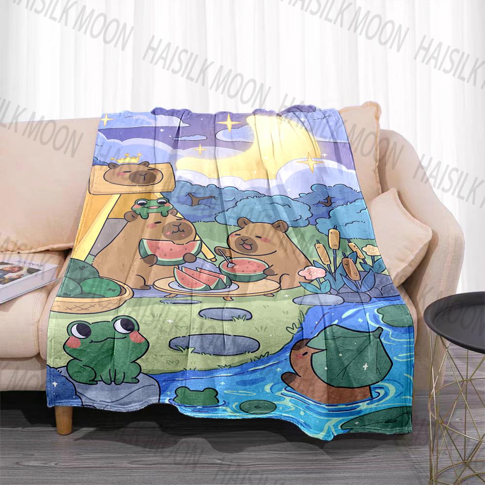 1 Stück Cartoon Cabypara Aufdruck Decke Warm Weich und Bequem Heim Reise Decke Büro Sofa Feiertagsgeschenke für Erwachsene Kinder