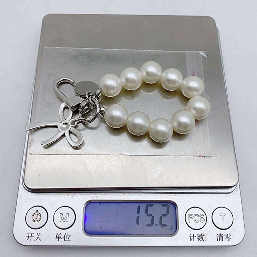 Bowknot Shaped Keychain Pendant Pearls Beaded Butterfly Knot Key Chain Fashionable Bow Ornament for Phones and Bag