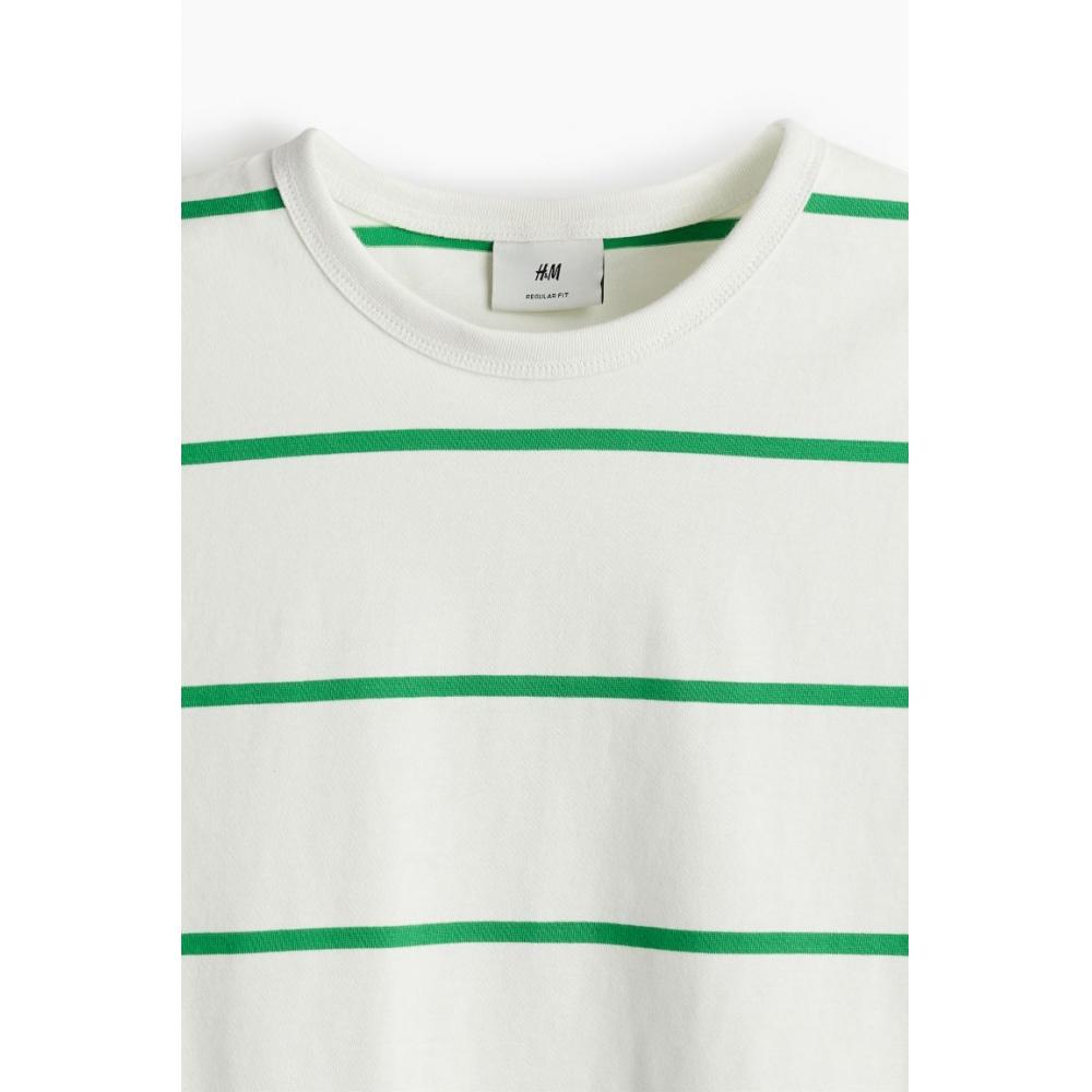 H M Regular FiT T sHirT wHiTe Green sTripe