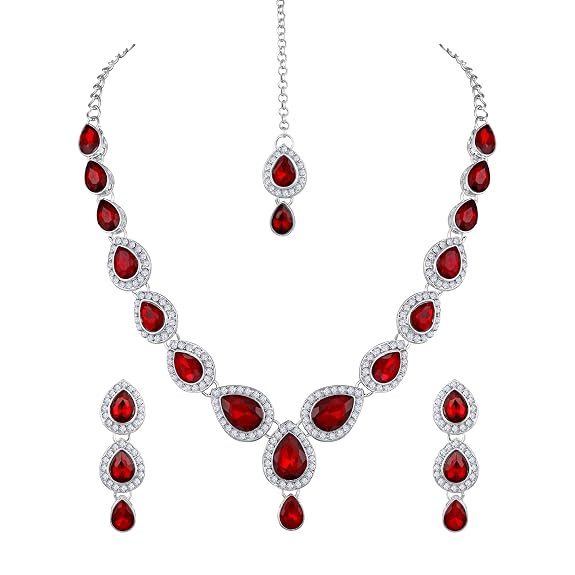 Styles Alloy Necklace with Earrings & Maang Tikka for Women | Elegant Jewellery Set for Weddings, Parties, Special Occasions | Ideal Gift for Her