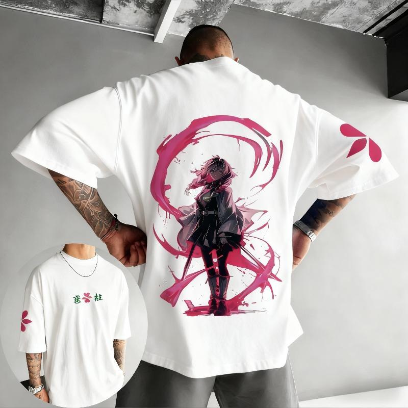 Anime printed T-shirt men's summer hip-hop fashion casual loose top
