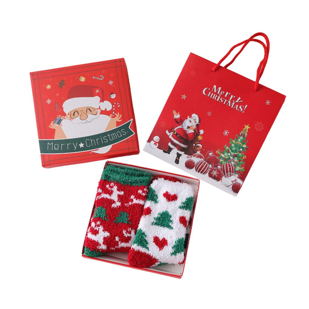 1 Box Of 2 Pairs Of Christmas Stockings, Double-Sided Fleece, Warm And Thick, Winter Home And Sleep Stockings, Christmas Gift.