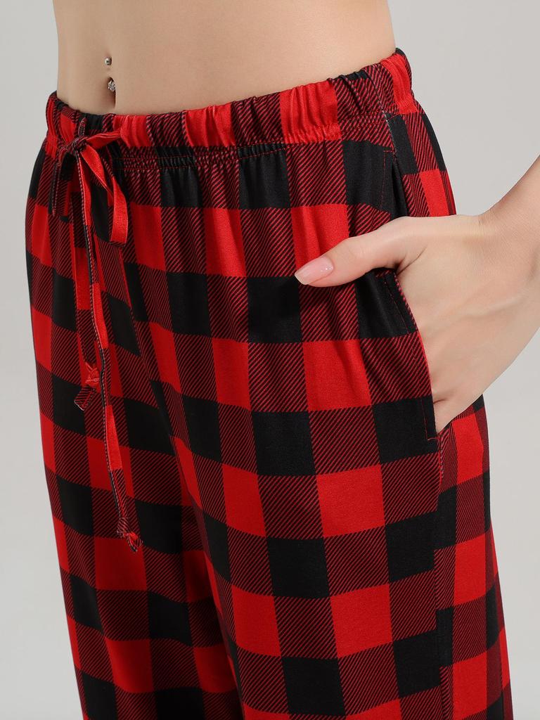 European and American Women's Plaid Print Casual Sleep Pants - Drawstring Loose Fit