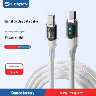 100W Transparent Fast Charging Dual Type-C Cable with Digital Display for Huawei & Apple Laptops