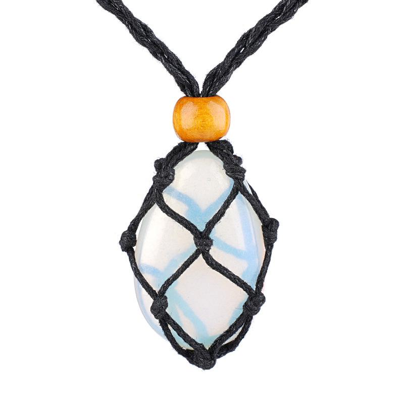 1pc Natural Stone Pendant String Bag Necklace Adjustable Braid Sweater Chain Necklace for Men and Women Jewelry