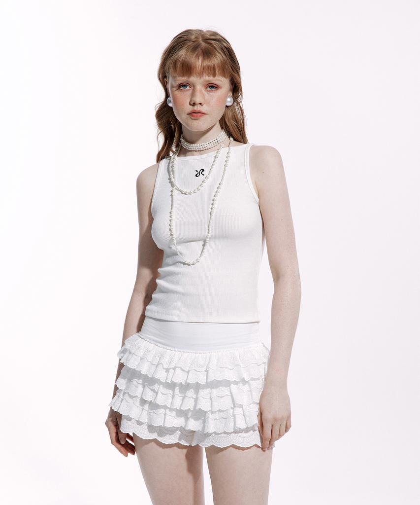 Rough Neck Lace Tutu Pants Skirt White