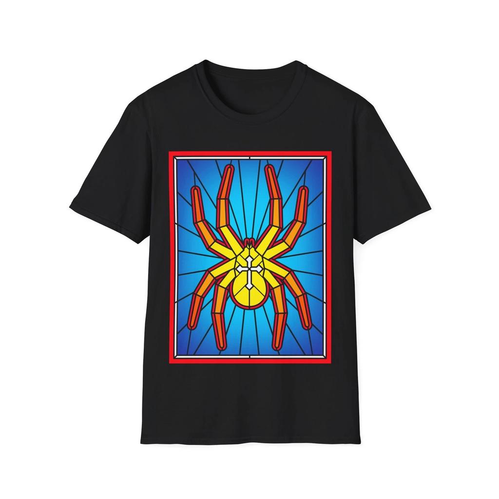 Stained Glass Spider T-Shirt, Tarantula Graphic Tee, Regular Fit Top