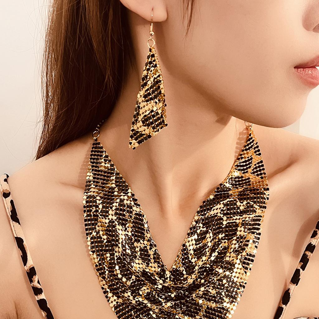 Fashion Leopard Print Triangle Towel Necklace Earrings Retro Sexy High-End Personality Trendy Cool Style Suit