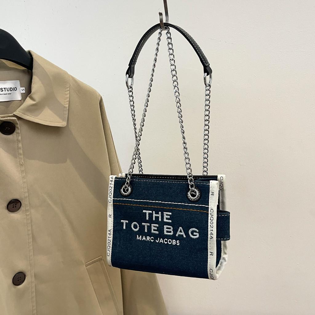 Stylish 2024 Autumn Fashion Letter Print Large Capacity Denim Canvas Tote Bag For Women In Black Blue And Sky Blue