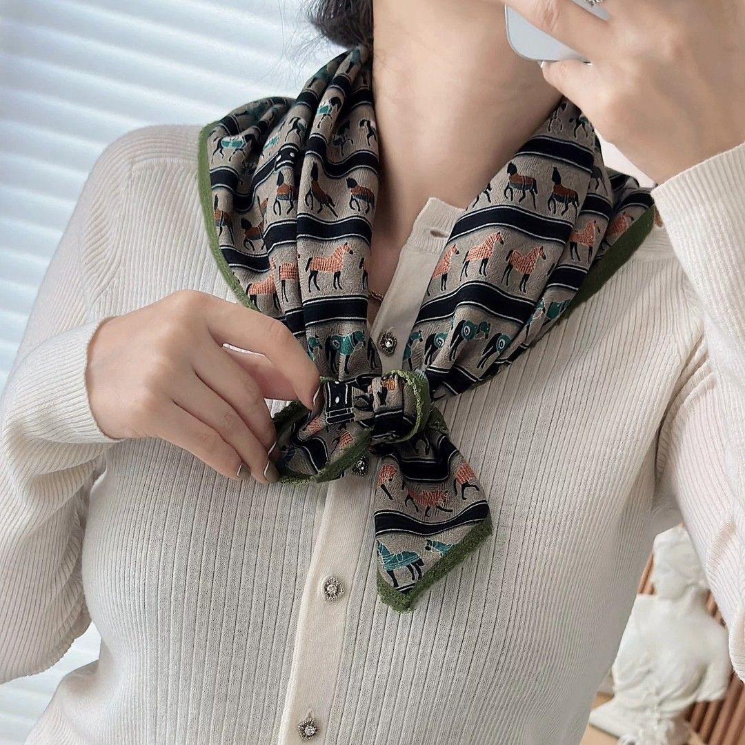 

Silk Scarf, Headband, Cashew Nut Small Square Scarf, Female Korean Literary Cotton Versatile Fashion, Spring And Autumn Temperament Scarf, Scarf. 70*70