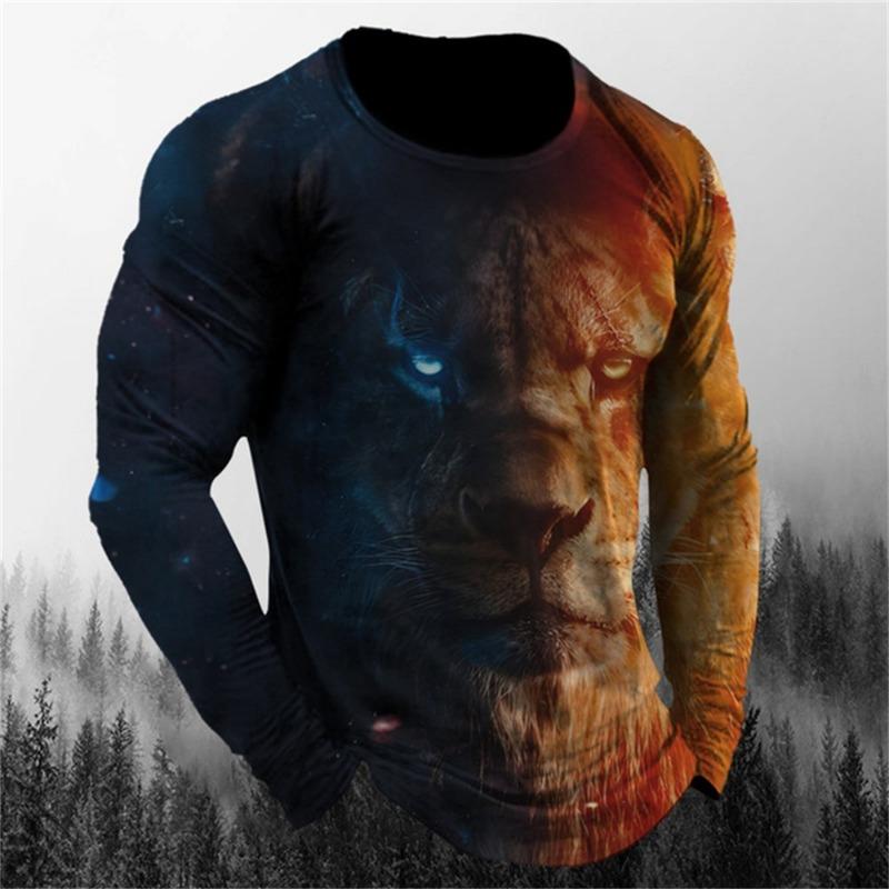 Camiseta de Manga Larga Retro para Hombre Camisa con Estampado de Animales Ropa con Patrón de Animales Ropa Urbana Top de Manga Talla Grande para Hombre XS-5XL