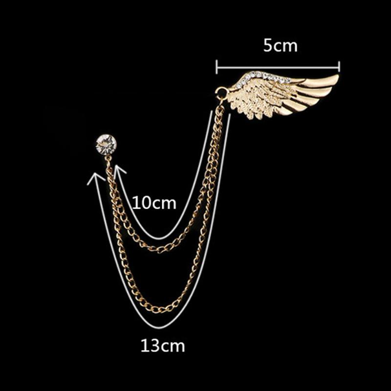 Cz Tassel Chain Angel Wings Brooch Men And Women Luxury Zircon Metal Feather Lapel Pins Men Women Jewelry Accessories