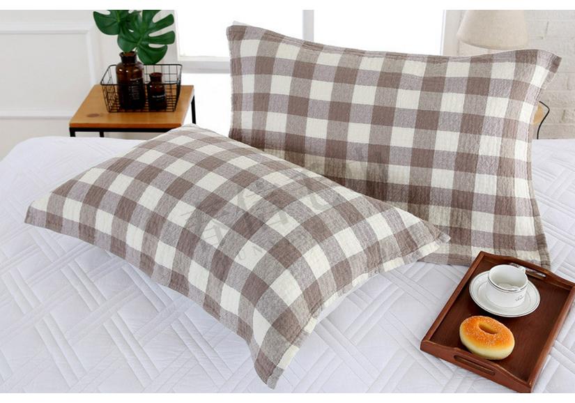 Three-Layer Washed Cotton Plaid Gauze Pillowcase - Soft, Breathable, Sweat-Absorbing Japanese Style
