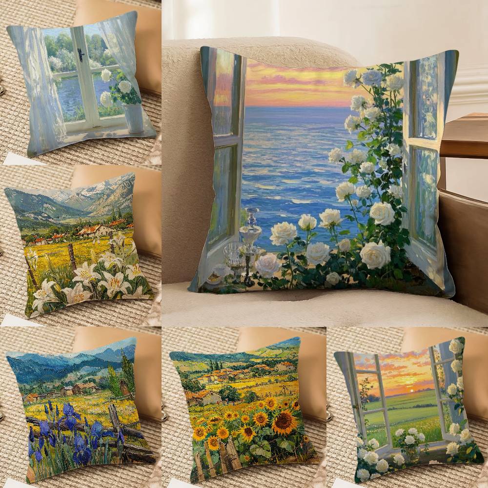Beautiful Warm Landscape Paintings Pillow Case Printed Brushed Fleece Pillow Baby Skin-Touch Eco-Friendly Dye-Sublimat