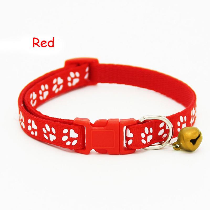 

1pcs Lovely Small Footprint Pattern Cat Collar with Bell Pet Adjustable Nylon Fabric Leads червоний