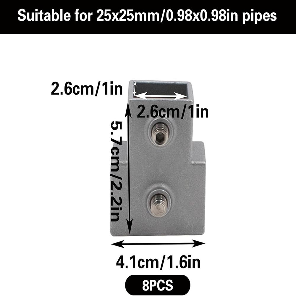 8 PCS T-Style Square Tube Connectors for 3-Way 90 Degree Joins On 1 Inch Pipes for Shed and Railing Construction Projects