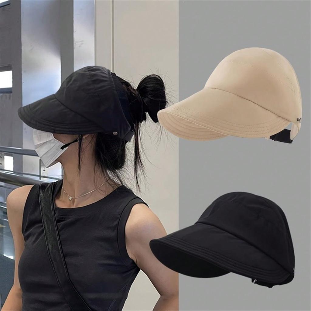 1pc Breathable Women's Sun Hat With Wide Brim, UV Protection, Open-Top Peaked Visor For Ponytails