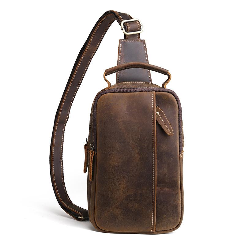Nuova Borsa da Petto in Pelle, Borsa a Tracolla da Uomo, Borsa Vintage da Uomo in Pelle Crazy Horse di Primo Strato