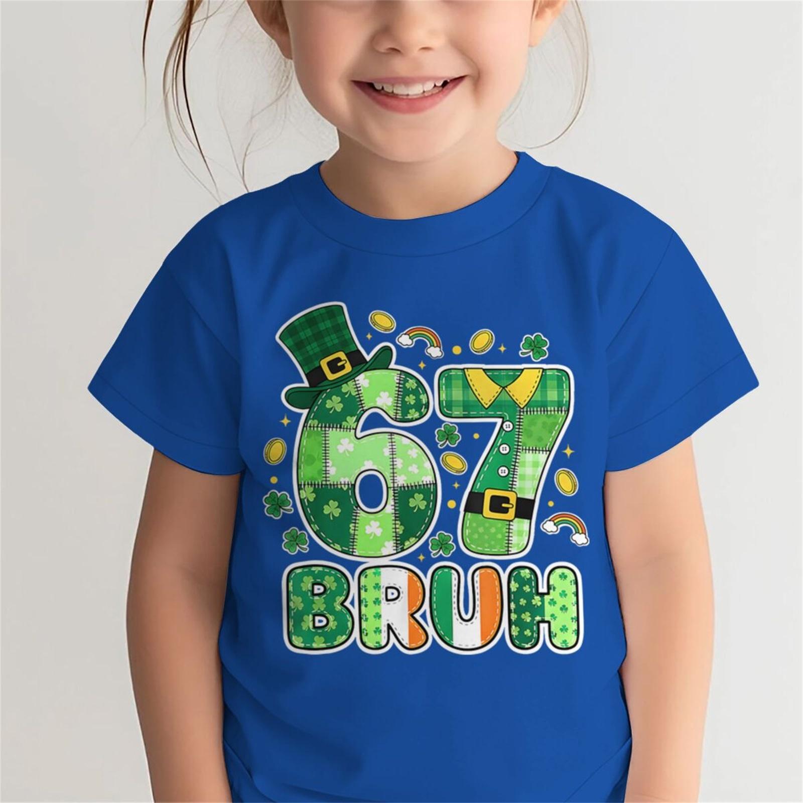 Children s Fashionable Comfortable Casual Three-Leaf Print Short Sleeve Top 160 синий