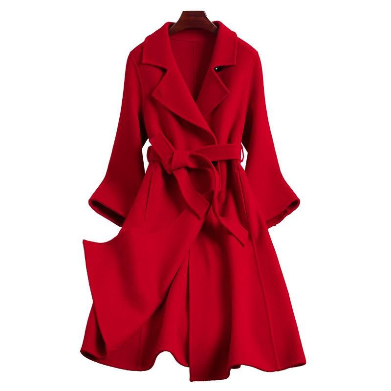 Palton lung de damă slim fit, 100% lână dublu-fațetată, la modă și versatil pentru toamnă și iarnă.