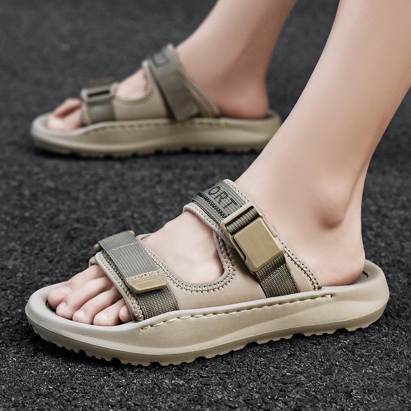 2025 summer open-toe one-word drag large size Korean version of trendy casual men's shoes, light and non-slip outdoor beach shoes, cool