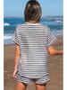 2025 Spring/Summer Women's Knit Drawstring Short-Sleeved Two-Piece Casual Set - European & American Fashion