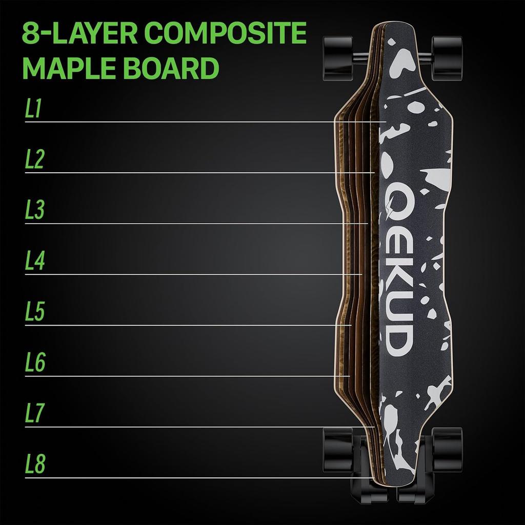 Monopatín Eléctrico Qekud S4 – Longboard de Alto Rendimiento de 2000W, 42 km/h, Autonomía de 30 km, Control Remoto, Impermeable IPX4, para Adultos y Adolescentes