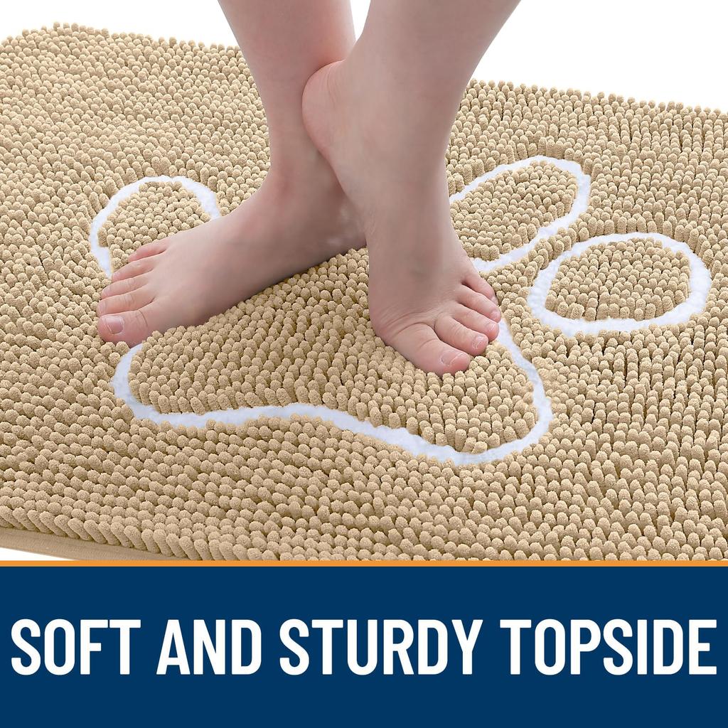 Olanly Door Mat for Muddy Dog Paws Ultra Absorbent Chenille Mud Doormat With Paw Print Design Non-Slip Quick-Dry Washable Mats