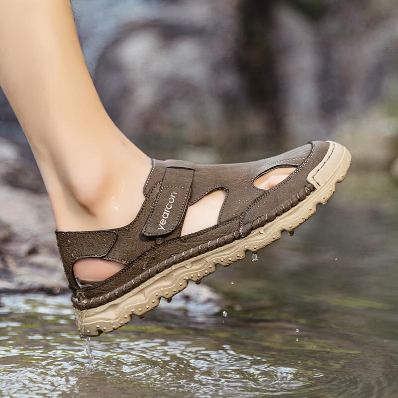 Yearcon Men's Breathable Leather Beach & Driving Sandals