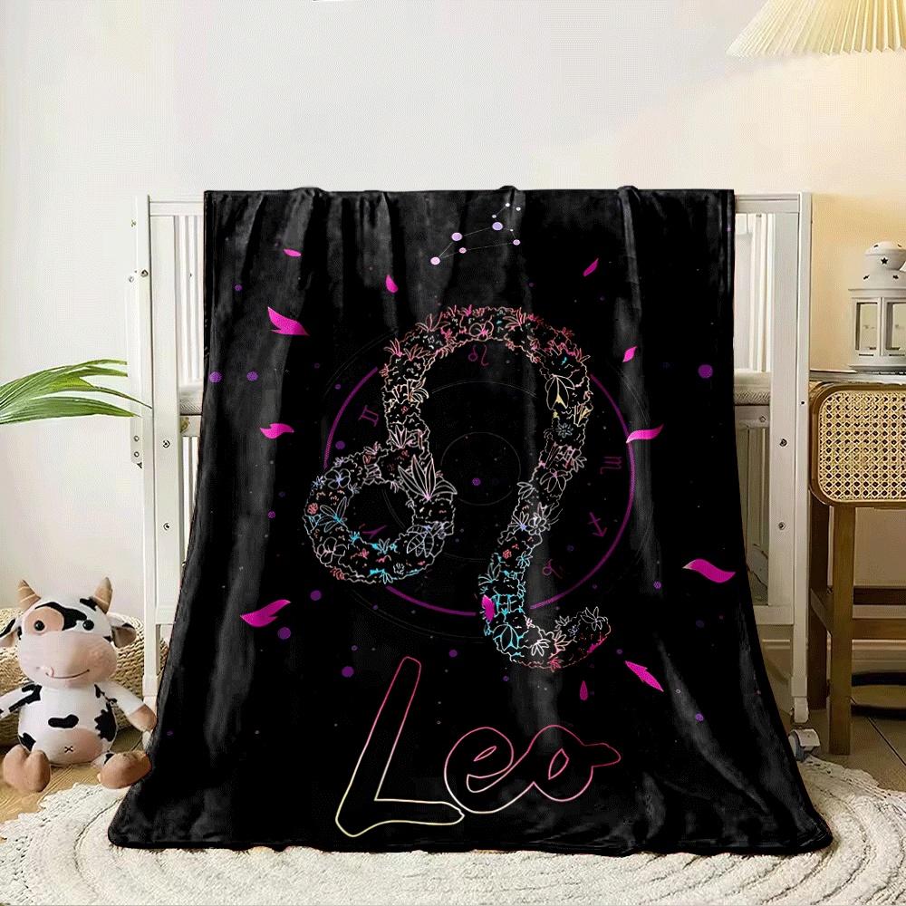 Floral Leo zodiac symbol with vibrant accents on a dark cosmic background. for all seasons blanket lunch break throw gift 80cm x 120cm