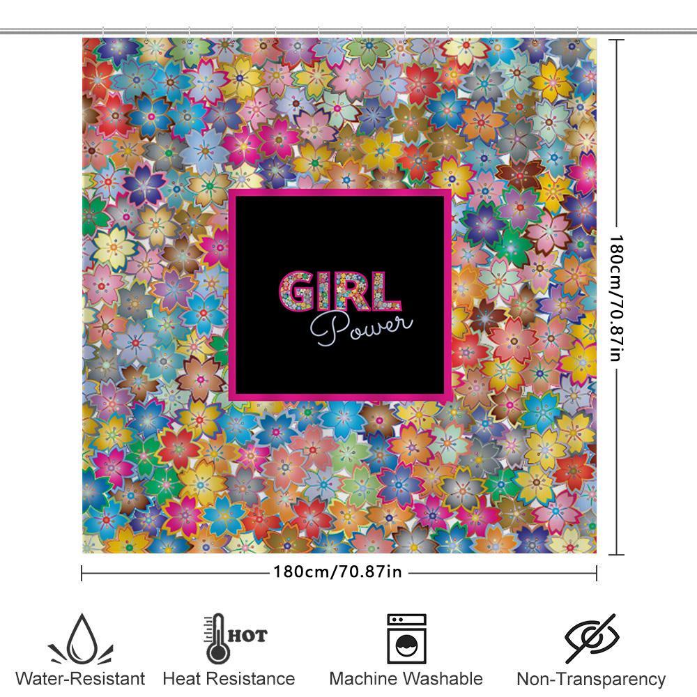 Girl Power Duschvorhang Rosa Und Blaue Blumen Design Für Badezimmer Dekoration