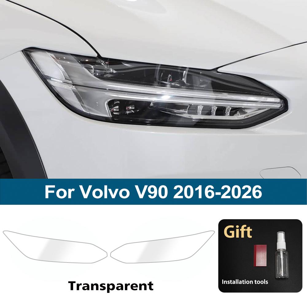 Per Volvo V90 2016-2026 Nero Fumé Lucido Pre-tagliato Pellicola Protettiva Fari Auto in TPU Kit Copertura Wrap in Vinile Antigraffio