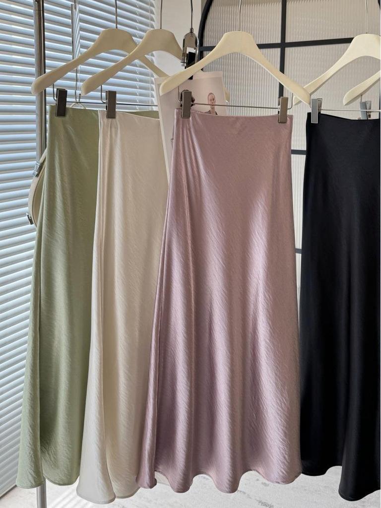 Eleganter Damen-Midirock 2025 aus Acetat-Satin mit Fischschwanz, A-Linie und schmeichelndem Fall
