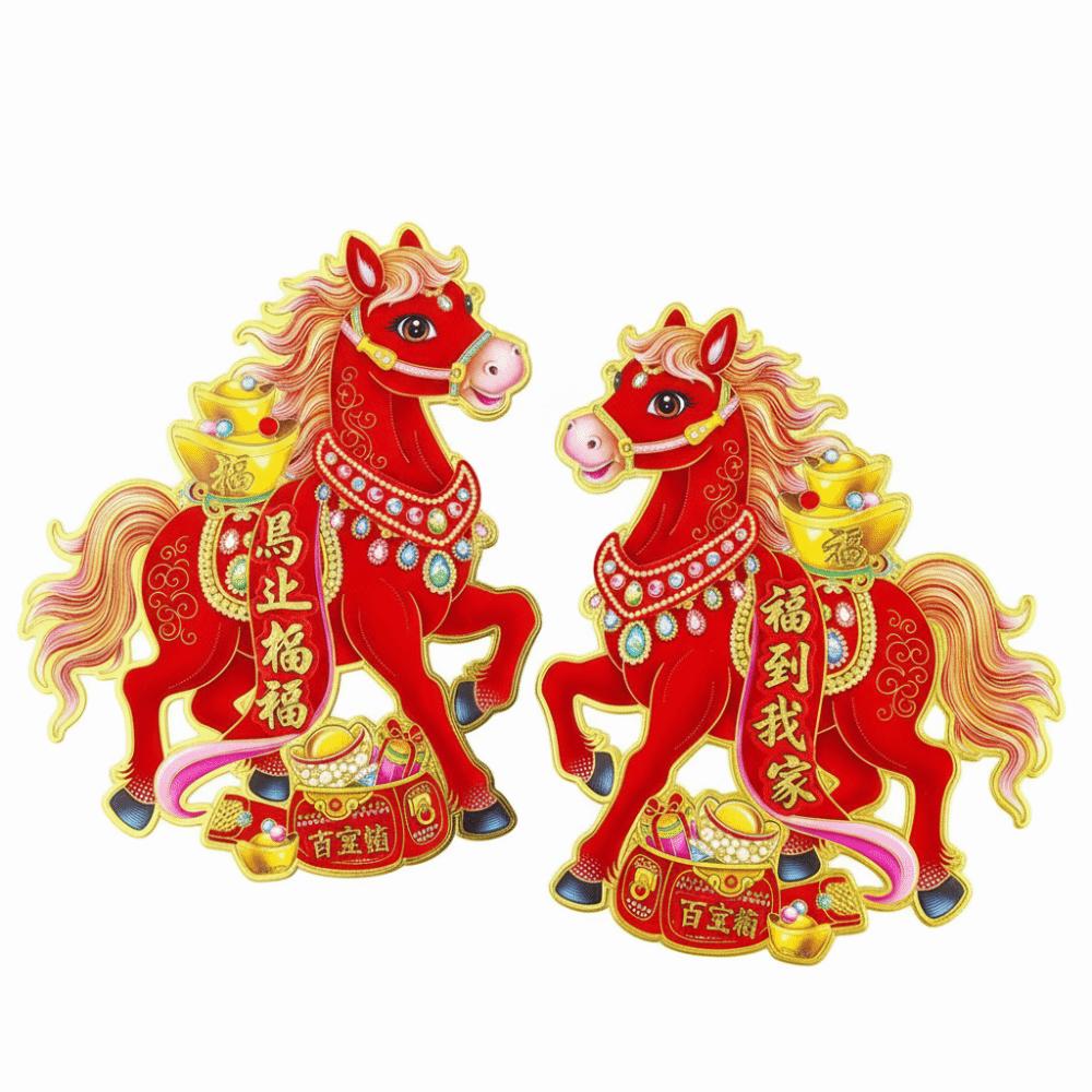 Horse Pattern Lunar New Year Couplet Year 2026 Flocking 3D Horse Sticker Spring Festival Stickers Chinese New Year