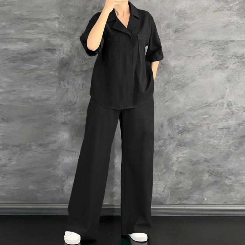 ZANZEA Women Half Sleeve Blouse and Pants Casual Two Piece Suit Sets