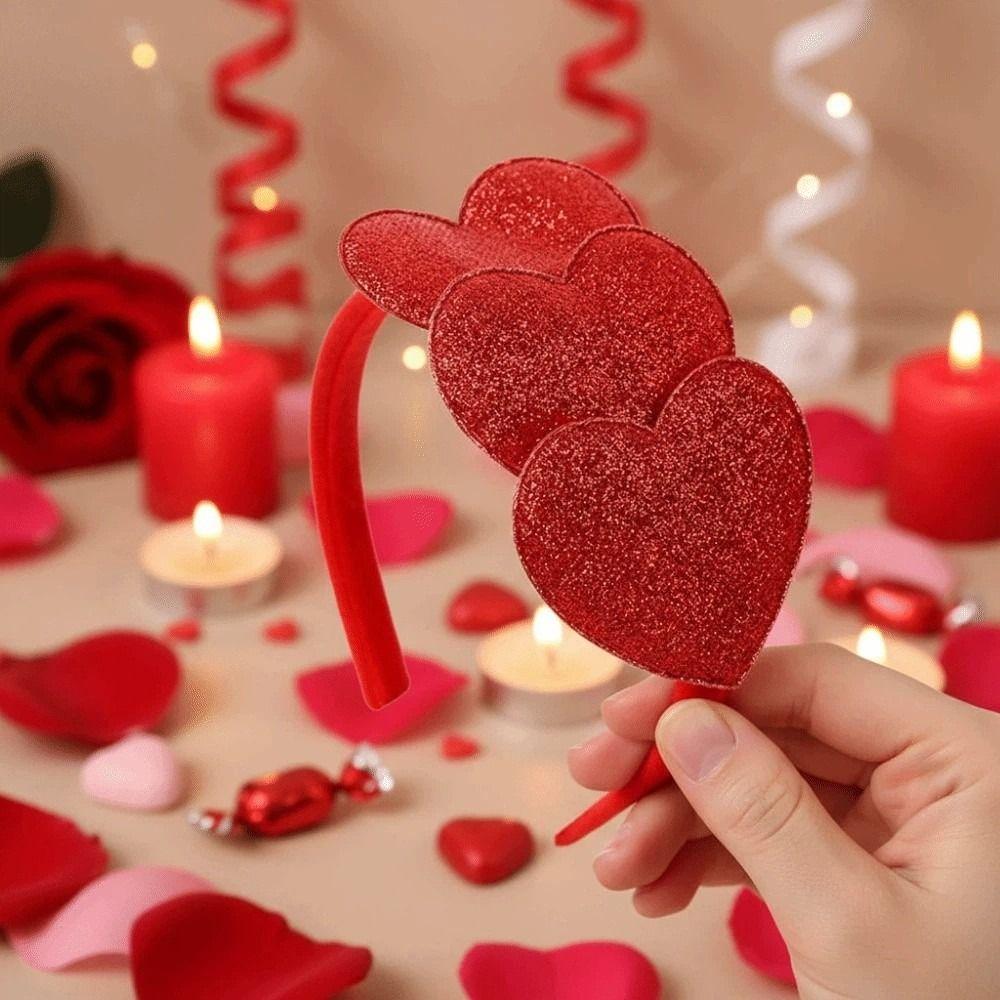 Plastic Valentine's Day Hair Hoop Sequins Shining Heart Hairband Red Heart Headband  Women