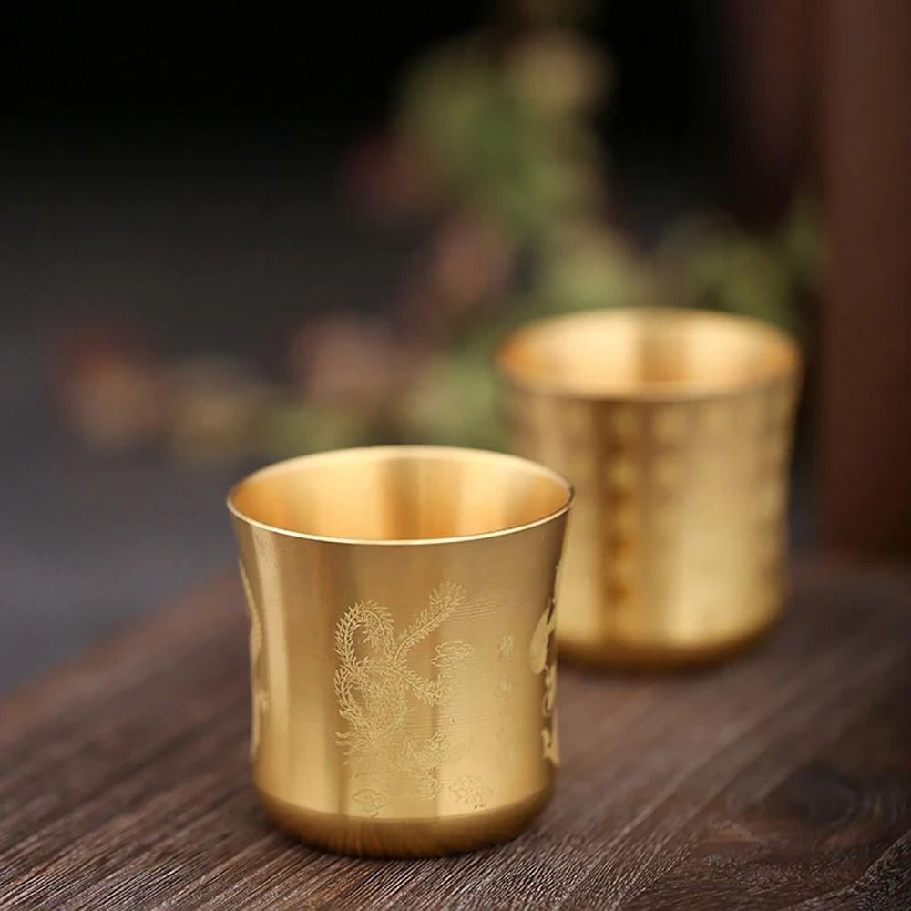 1Pcs Auspicious Brass Tea Cup 6cm Baifu Cup Durable Tea Mug Cornucopia  Desktop Ornament