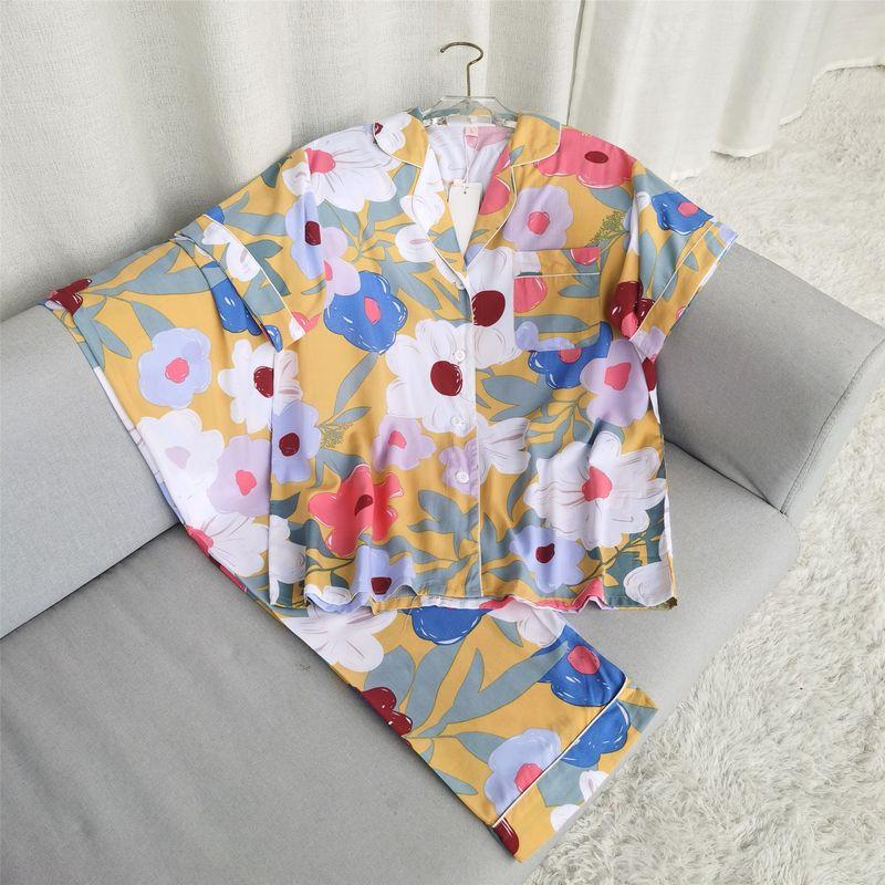 Summer Pajamas Women's Cotton Silk Short Sleeve Thin Suit K-style Homewear Cute Student Loose Plus Size Can Be Outwear