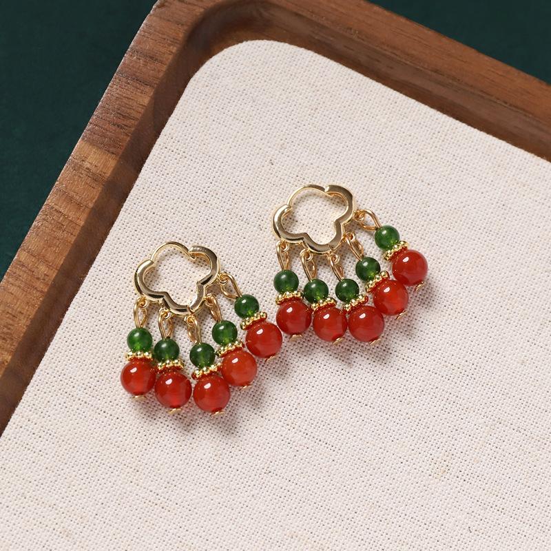 Original design earrings, natural agate pearls, retro earrings, ear buckles, medium and high-end earrings for women