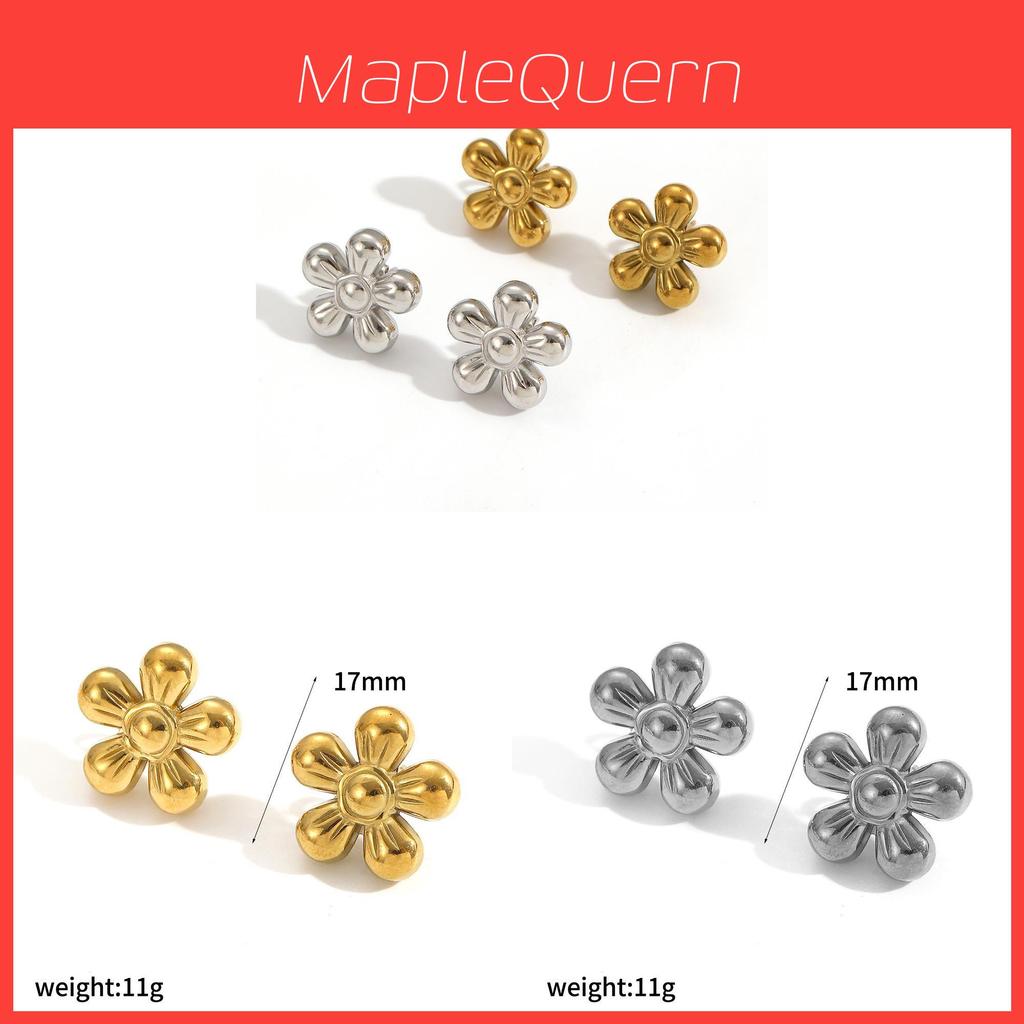 Style Stainless Steel Floral Stud Earrings For Women With Gold Plating
