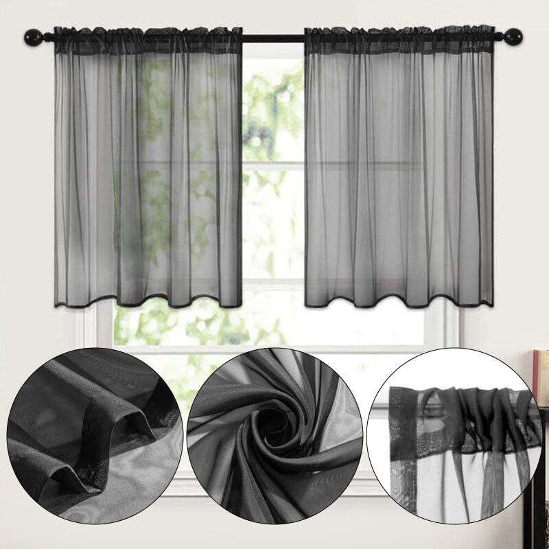2 Stück Transparente Kurze Küchenvorhänge mit Stangentasche Raumteiler Halb-Verdunkelnde Fenster-Abschlüsse für Badezimmer Schlafzimmer Rideaux Chambre