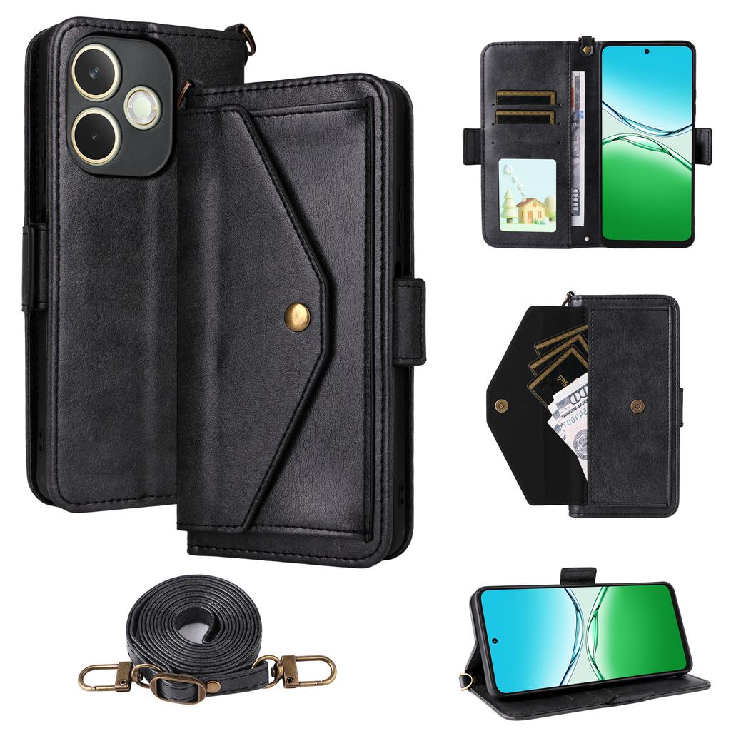 For Oppo A5 Pro 5G (Global)/A5 Pro 4G (Global) Leather Case Magnetic Closure Wallet Stand Phone Cover with Crossbody Strap