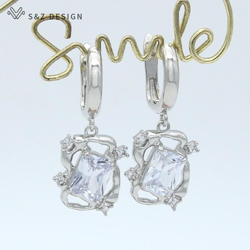 

Модные нерегулярные серьги-подвески цвета розового золота с квадратным цирконием для женщин, свадебные ювелирные украшения, подарок