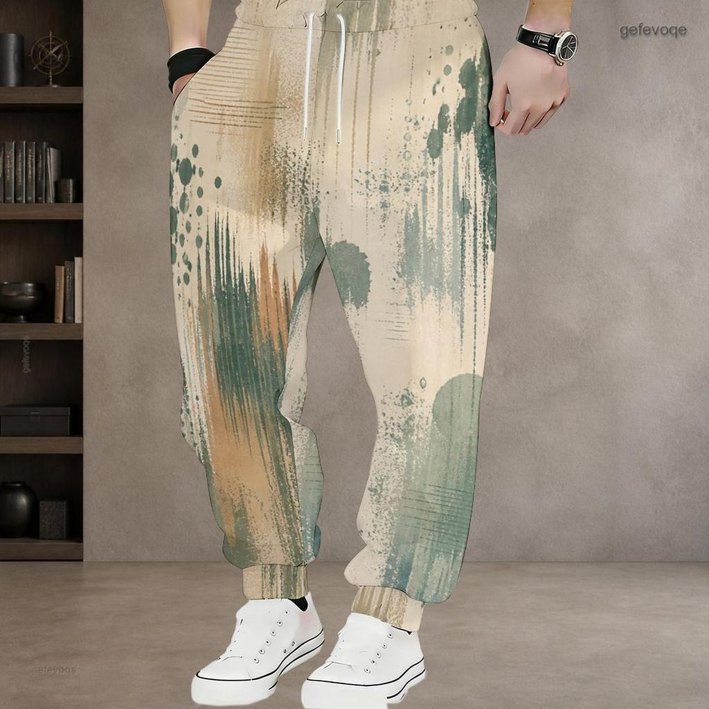 Men S Plus Size Printed Drawstring Waist Side Pockets Jogger Pants Cuffed Ankle Casual Long Trousers