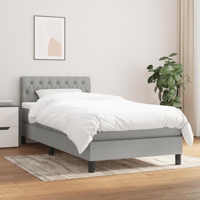 VidaXL Divan Bed with Mattress Light Grey 90x200 Cm Fabric - Model 3140265