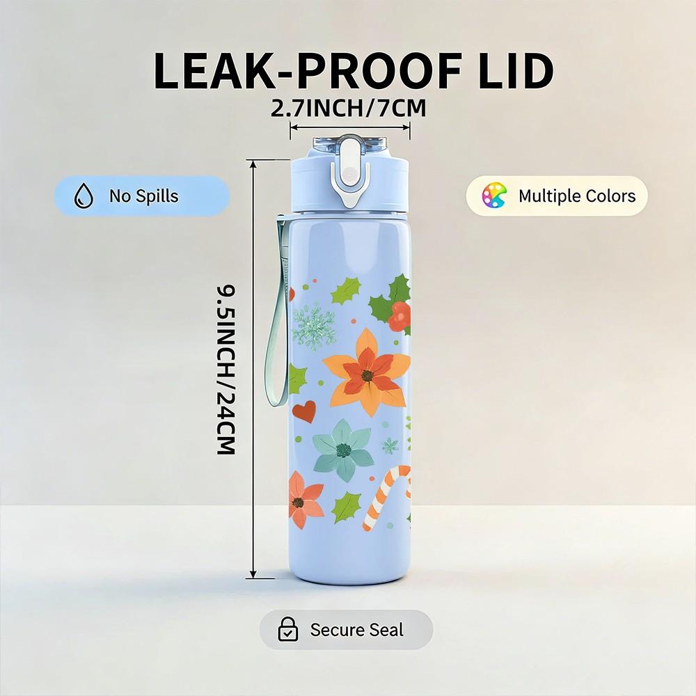 1PC Multicolor Floral Heart Print 750ml Color Plastic Sports Water Bottle Leakproof Flip Straw Lid Suitable for Sports Office Home Use