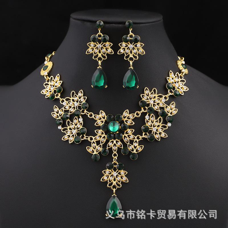 Fashion Necklace And Earrings Set - Leaf And Droplet Wedding Set - Bride's Jewelry Set