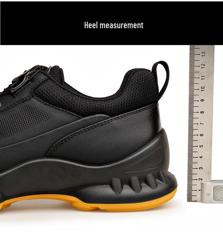 Laorentou Men's Genuine Leather Slip-On Running Shoes with Breathable Mesh and Rotating Buckle.