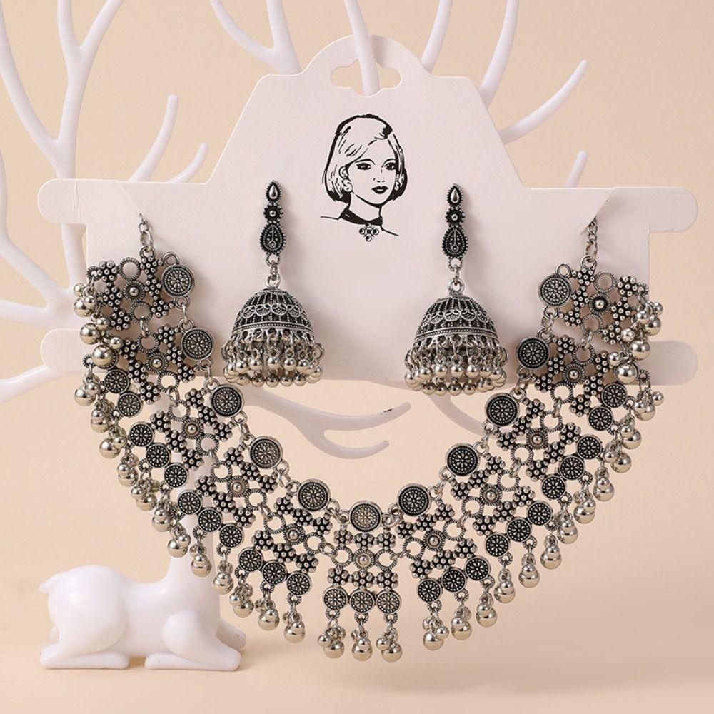 Hollow Earrings Necklaces Jewelry Set Geometric Golden Jewelry Tassel Necklaces Earrings  Gift